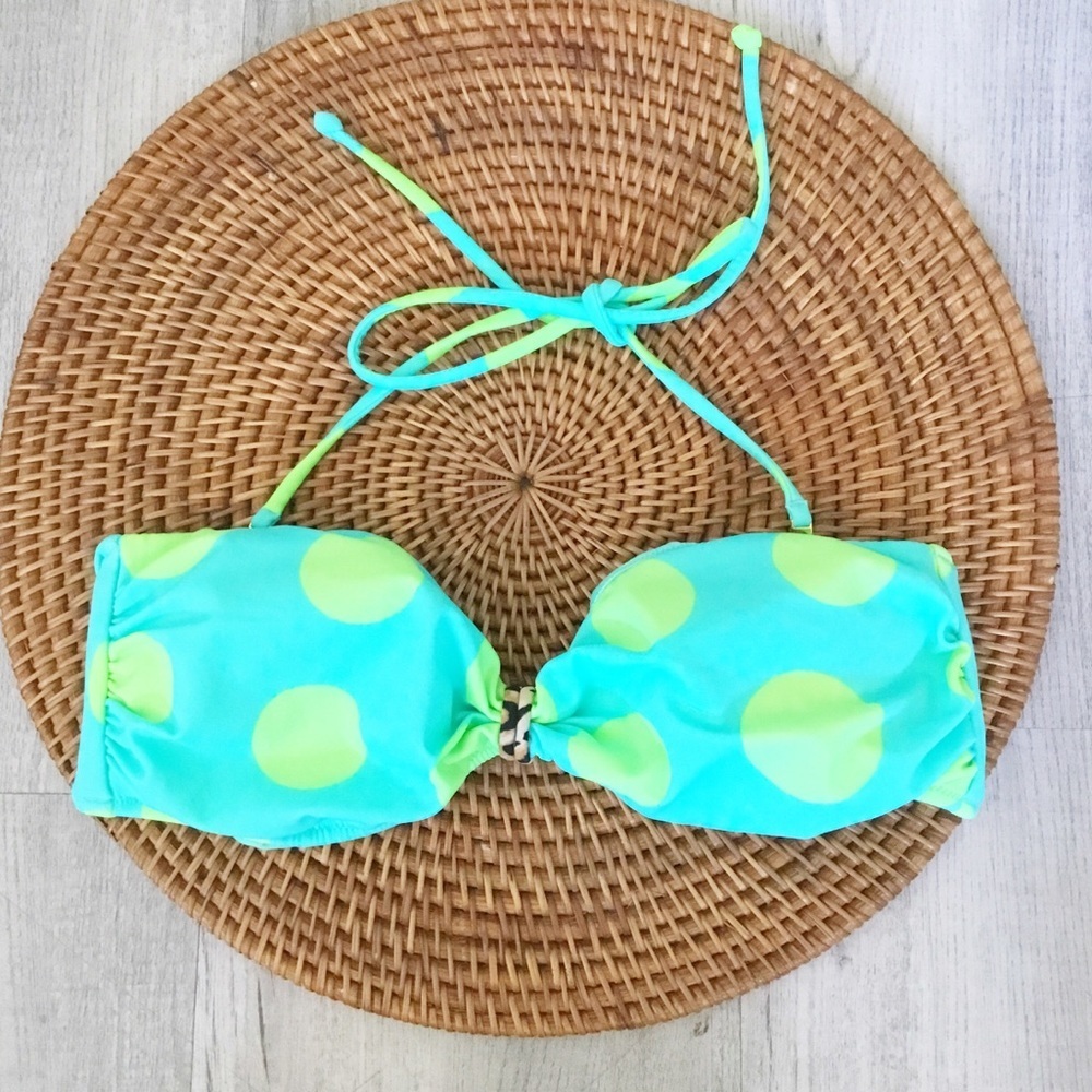 Victorias Secret Green Poke A Dot Green Swim Suit Top Size M